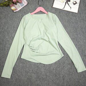 Mint Green Ruched Long Sleeve Top Soft Flattering Tee 🌿